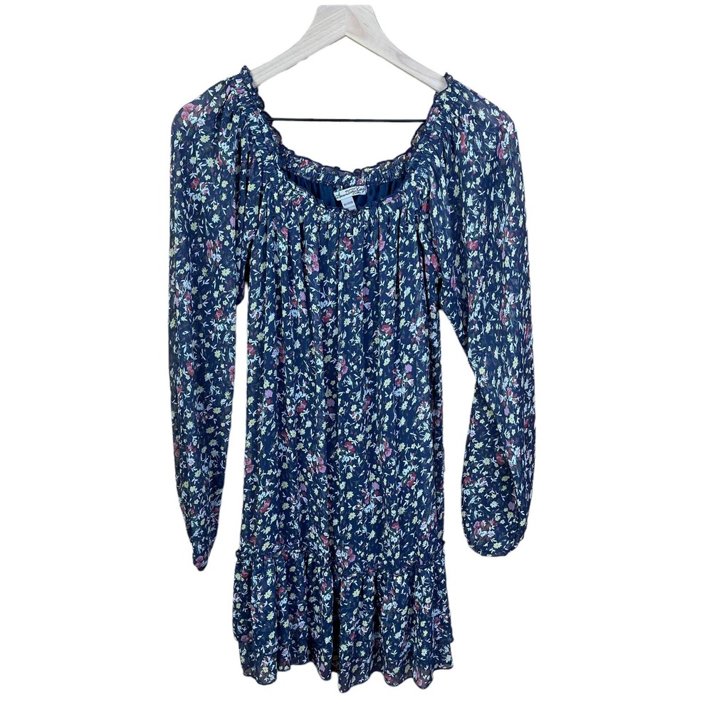American Rag Cie Sheer Sleeve Floral Mini Dress M Elastic Waist Babydoll Boho‎
